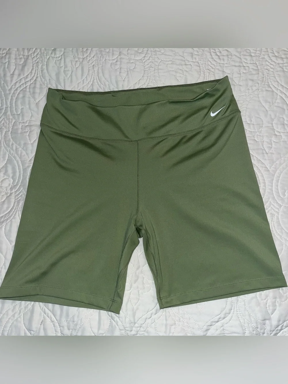 NWOT Nike Women's Olive Performance Bike Shorts with Hip Swoosh